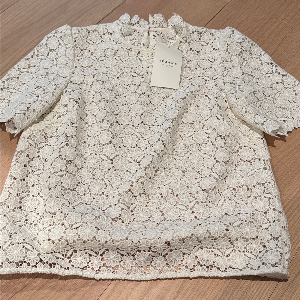 NWT Sezane Lisana Top in Guipure Ivory Size 4 - Picture 4 of 8